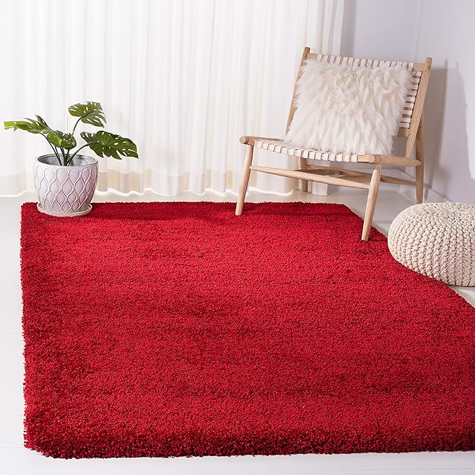 SAFAVIEH Milan Shag Collection Area Rug - 9' Square, Red, Solid Design, Non-Shedding & Easy Care, 2-inch Thick Ideal for High Traffic Areas in Living Room, Bedroom (SG180-4040)