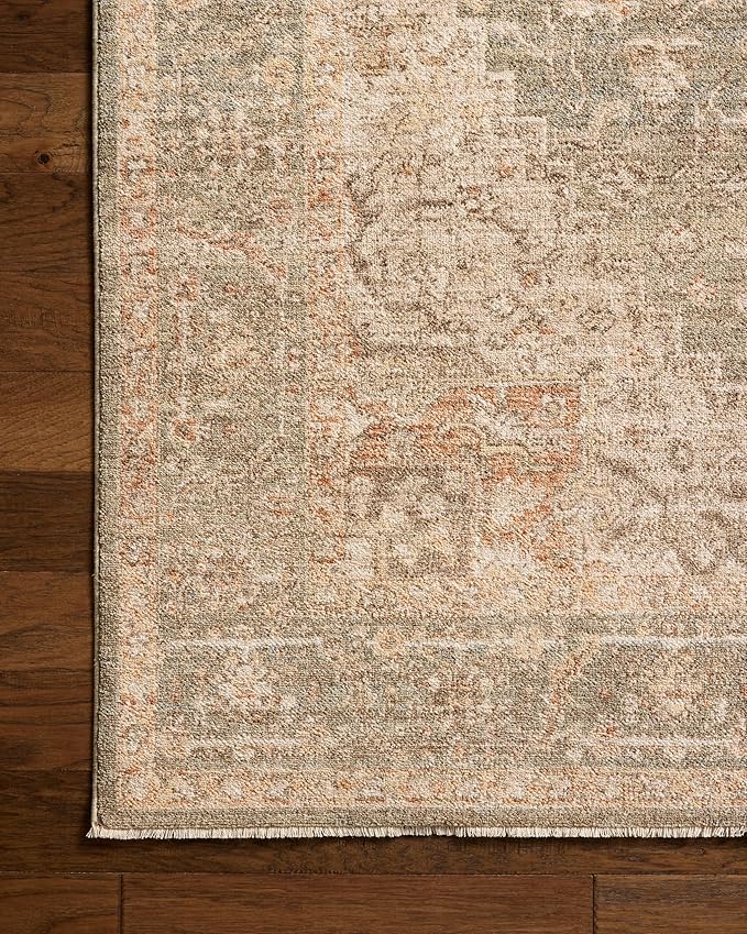 Loloi Chris Loves Julia Palma Collection PLM-08 Olive/Spice 5'-3" x 7'-6" Fringe Area Rug Vintage Style Boho Living Room Bedroom Carpet