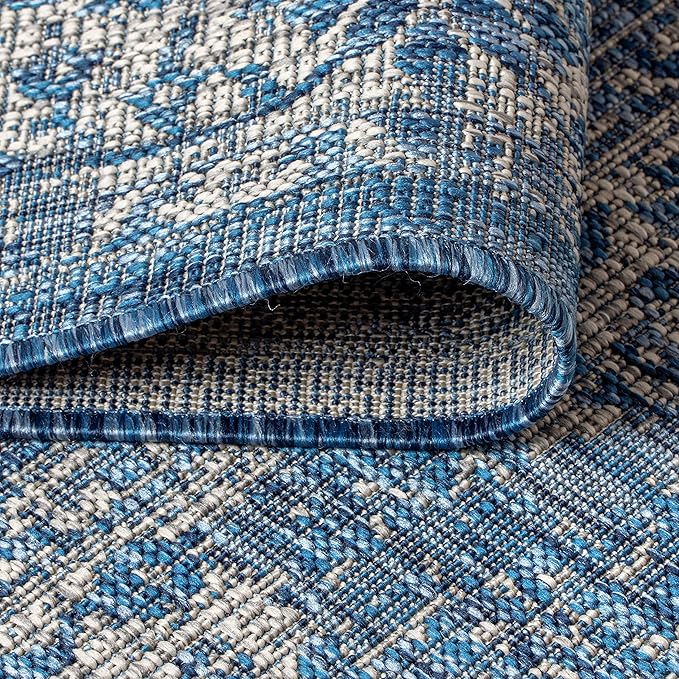 JONATHAN Y Weave Floral Indoor Outdoor Square Area Rug 4X4 Navy/Gray, Tela Bohemian Textured for Backyard, Patio, Porch, Easy-Cleaning, High Traffic, Pet-Friendly, Non-Shedding (SMB100B-4SQ)