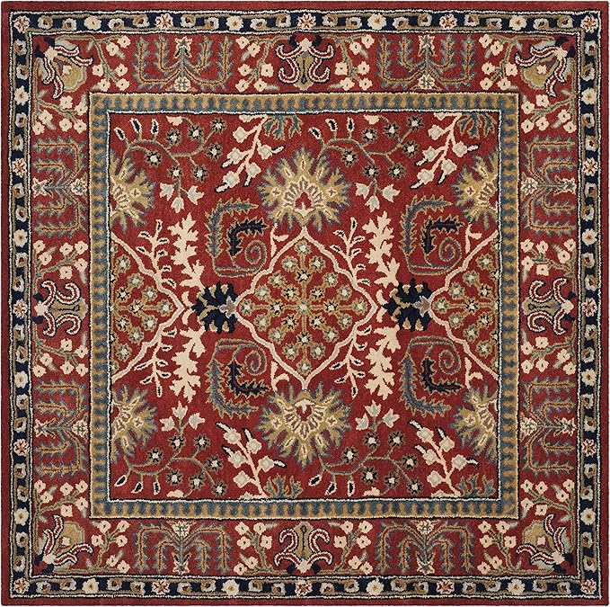 SAFAVIEH Antiquity Collection Area Rug - 6' Square, Red & Multi, Handmade Traditional Oriental Wool, Ideal for High Traffic Areas in Living Room, Bedroom (AT64A)