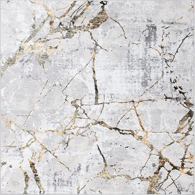 SAFAVIEH Amelia Collection Area Rug - 3' Square, Grey & Gold, Modern Abstract Design, Non-Shedding & Easy Care, Ideal for High Traffic Areas in Living Room, Bedroom (ALA293G)