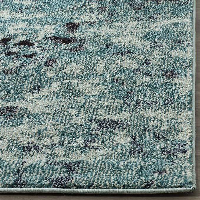 SAFAVIEH Monaco Collection Area Rug - 6'7" x 9'2", Light Blue & Multi, Boho Chic Abstract Watercolor Design, Non-Shedding & Easy Care, Ideal for High Traffic Areas in Living Room, Bedroom (MNC225J)