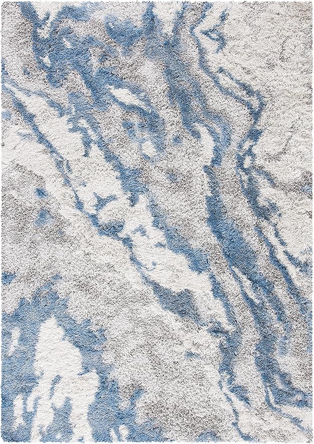 SAFAVIEH Horizon Shag Collection X-Large Area Rug - 11' x 15', Grey & Blue, Abstract Design, Non-Shedding & Easy Care, 2-inch Thick Ideal for High Traffic Areas in Living Room, Bedroom (HZN890G)