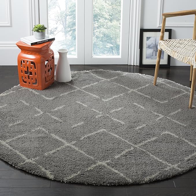 SAFAVIEH Arizona Shag Collection Area Rug - 6' x 8' Oval, Grey & Ivory, Moroccan Design, Non-Shedding & Easy to Clean, Ideal for Living Room, Bedroom, Dining Space (ASG743D)