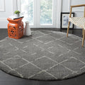SAFAVIEH Arizona Shag Collection 6'7" Round Grey/Ivory ASG743D Moroccan Diamond Non-Shedding Living Room Bedroom Dining Room Entryway Plush 1.6-inch Thick Area Rug