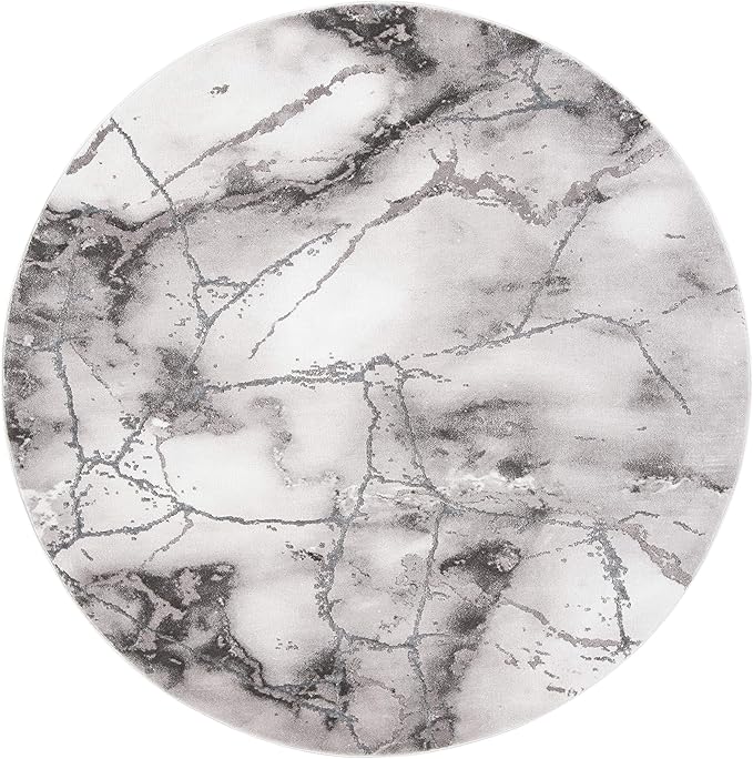 SAFAVIEH Craft Collection Area Rug - 8' Round, Grey & Silver, Modern Abstract Design, Non-Shedding & Easy Care, Ideal for High Traffic Areas in Living Room, Bedroom (CFT877G)