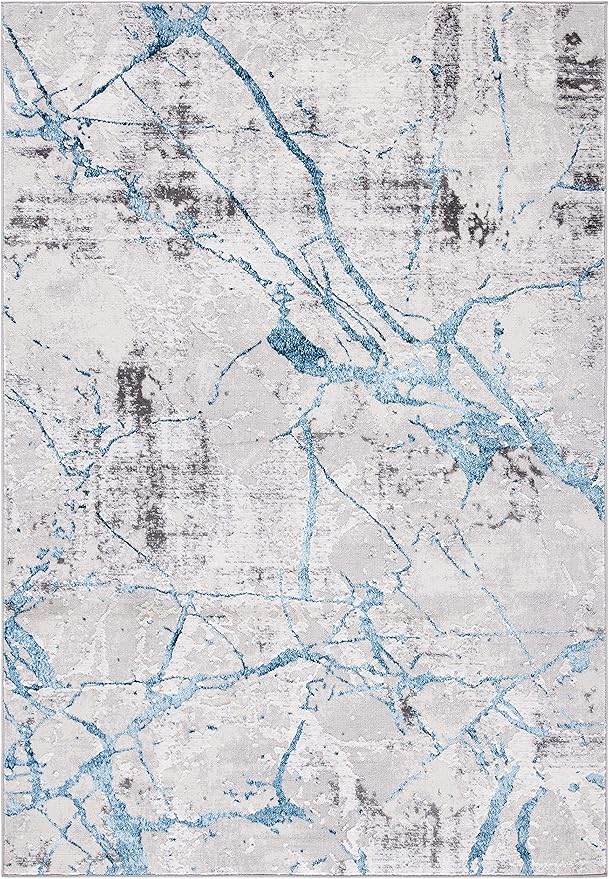 SAFAVIEH Amelia Collection Accent Rug - 2' x 4', Grey & Blue, Modern Abstract Design, Non-Shedding & Easy Care, Ideal for High Traffic Areas in Entryway, Living Room, Bedroom (ALA293F)