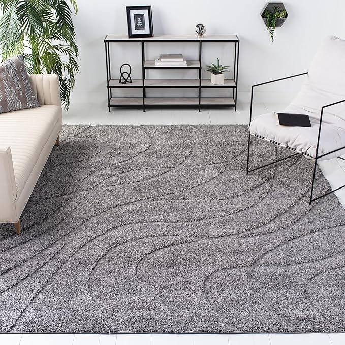 SAFAVIEH Area Rug 8x10 - Florida Shag Collection - Large - Grey & Grey, Non-Shedding & Easy Cleaning, Plush Thick Pile, Ideal for Living Room, Bedroom, Dining Space (SG471080)