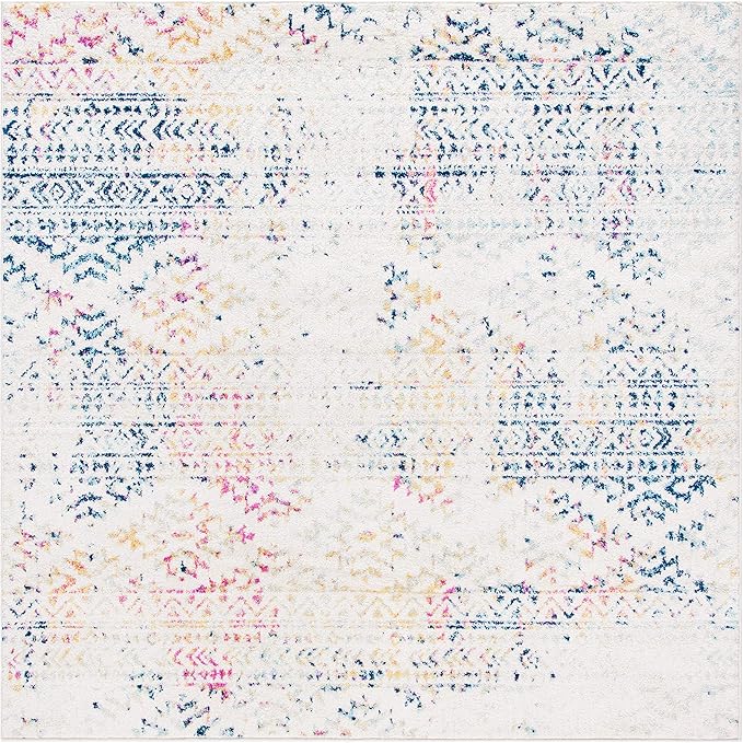 SAFAVIEH Tulum Collection Area Rug - 10' Square, Ivory & Blue, Moroccan Boho Tribal Design, Non-Shedding & Easy to Clean, Ideal for Living Room, Bedroom, Dining Space (TUL272C)