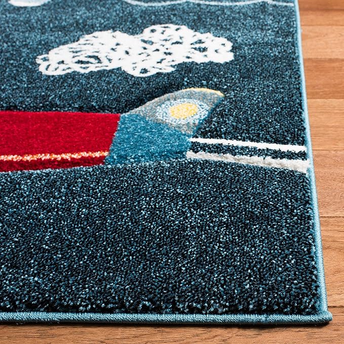SAFAVIEH Carousel Kids Collection Area Rug - 6'7" Square, Navy & Ivory, Non-Shedding & Easy Care, Ideal for High Traffic Areas for Boys & Girls in Playroom, Nursery, Bedroom (CRK167N)