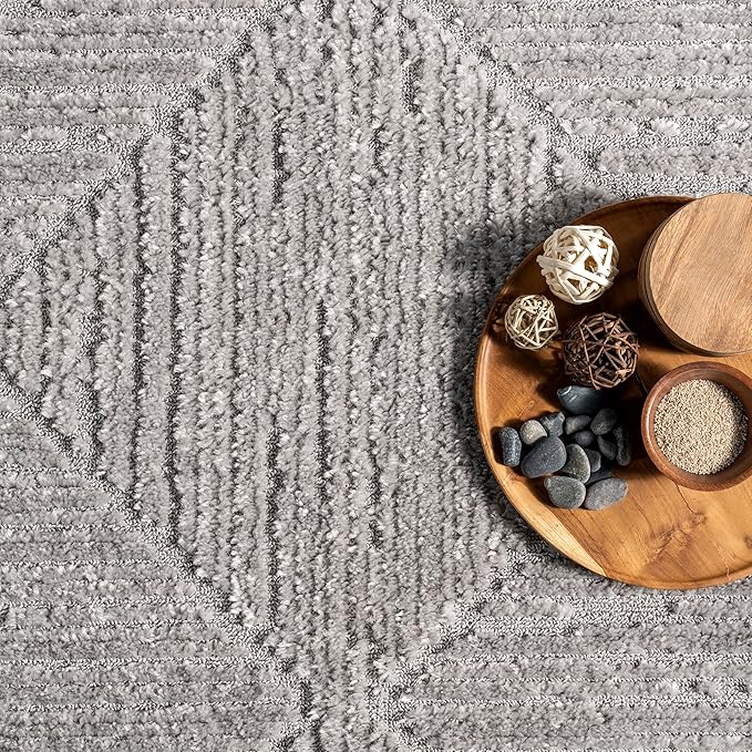 nuLOOM Kerry Light Grey, 6' Square, Geometric, Soft and Cozy, High Traffic, Stain Resistant, Easy Clean, Durable Area Rug for Bedroom, Living Room, Dining Space, Den, Foyer, Entryway