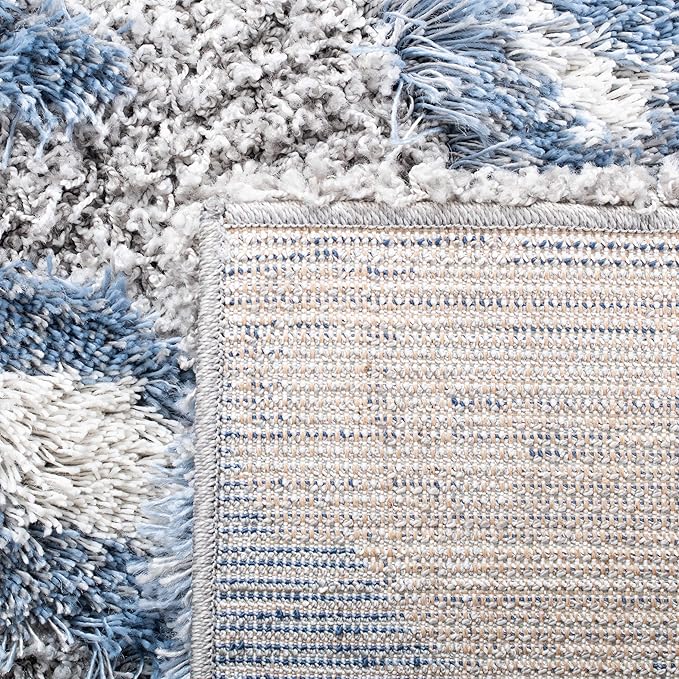 SAFAVIEH Horizon Shag Collection Area Rug - 5'3" x 7'7", Grey & Blue, Modern Abstract Design, Non-Shedding & Easy Care, 2-inch Thick Ideal for High Traffic Areas in Living Room, Bedroom (HZN890G)