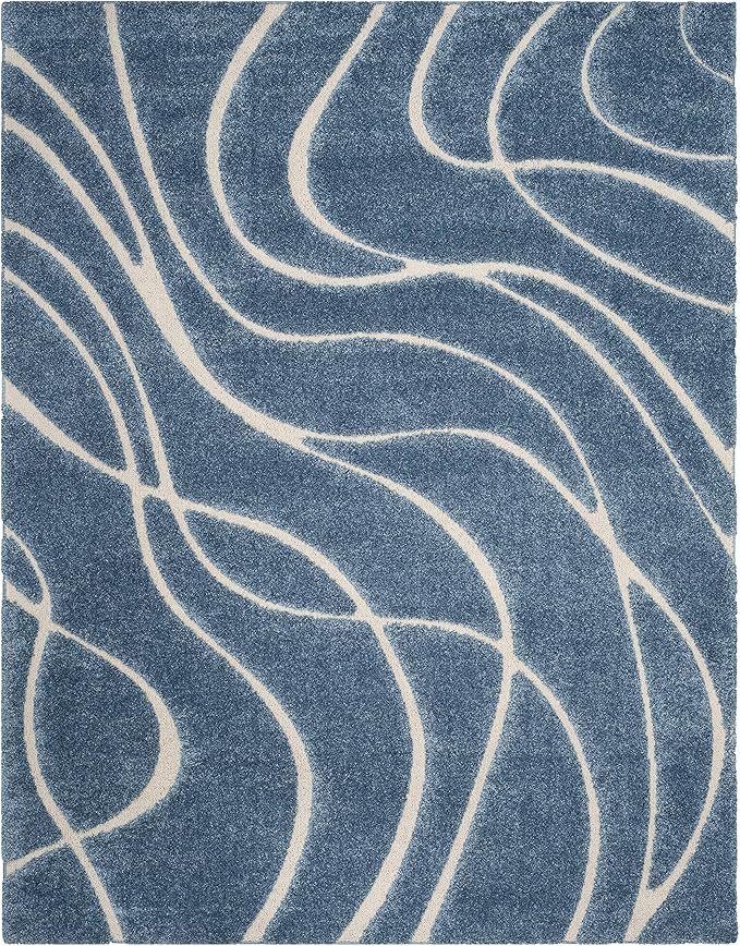 SAFAVIEH Florida Shag Collection Area Rug - 9'6" x 13', Light Blue & Cream, Non-Shedding & Easy Care, 1.2-inch Thick Ideal for High Traffic Areas in Living Room, Bedroom (SG471-6011)