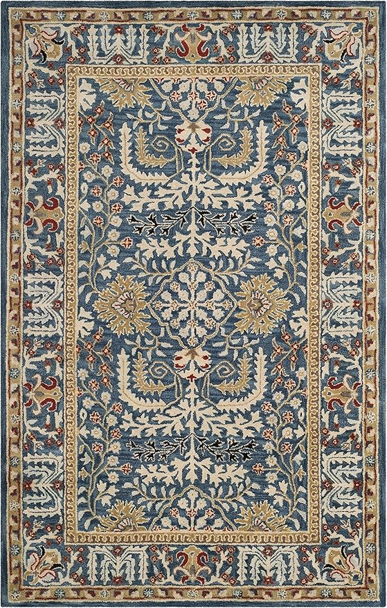 SAFAVIEH Antiquity Collection 4' x 6' Dark Blue/Multi AT64B Handmade Traditional Oriental Premium Wool Area Rug