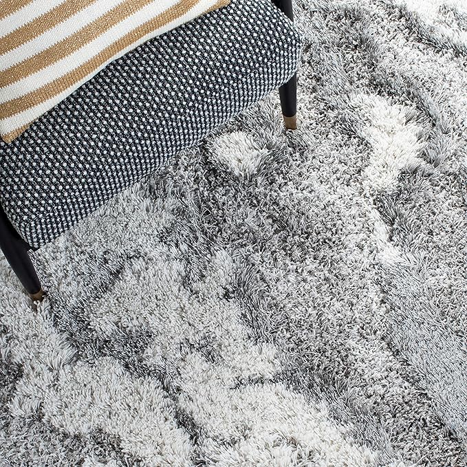 SAFAVIEH Horizon Shag Collection Runner Rug - 2' x 7', Grey & Ivory, Modern Abstract Design, Non-Shedding & Easy Care, 2-inch Thick Ideal for High Traffic Areas in Living Room, Bedroom (HZN890F)