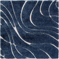 SAFAVIEH Florida Shag Collection Area Rug - 4' Square, Navy & Ivory, Non-Shedding & Easy Cleaning, Plush Thick Pile, Ideal for Living Room, Bedroom, Dining Space (SG471-6512)