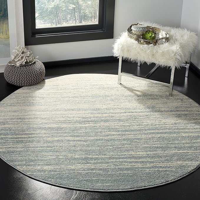 SAFAVIEH Adirondack Collection Area Rug - 12' Round, Slate & Cream, Modern Ombre Design, Non Shedding & Easy to Clean, Ideal for Living Room, Bedroom, Office, Dining Space (ADR113T)