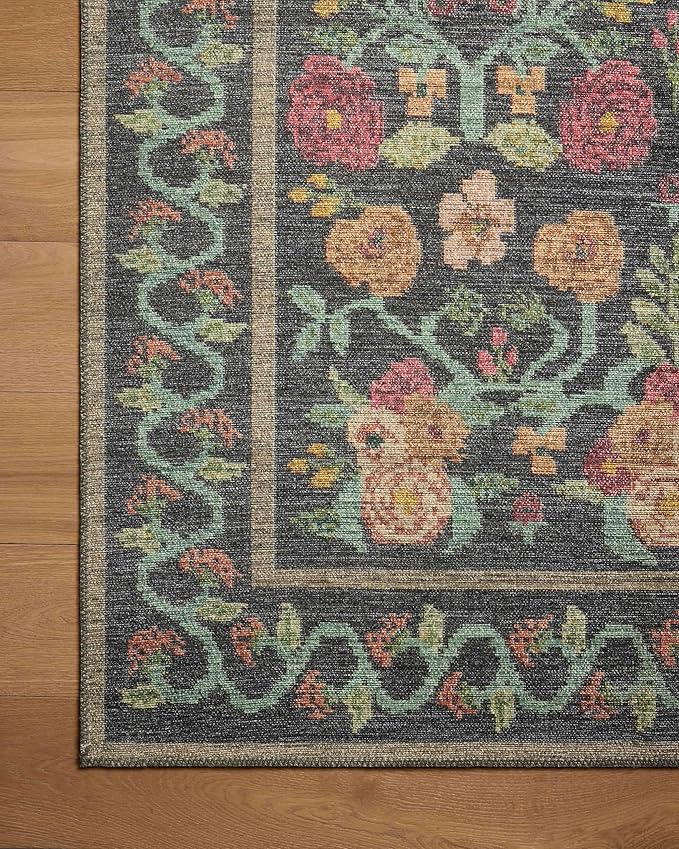 Loloi Rifle Paper Co. Rosa Collection RSA-01 Black 2'-6" x 9'-6" Runner Rug