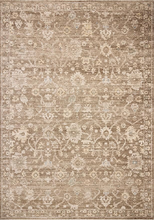 Loloi Chris Loves Julia Palma Collection PLM-09 Brown/Earth 6'-3" x 9'-6" Fringe Area Rug Vintage Style Boho Living Room Bedroom Carpet