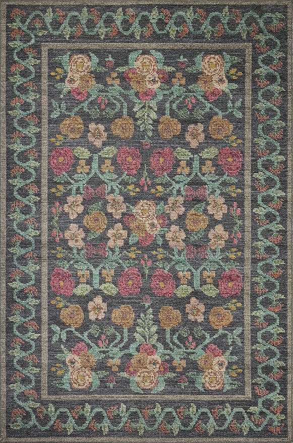 Loloi Rifle Paper Co. Rosa Collection RSA-01 Black 2'-6" x 7'-6" Runner Rug