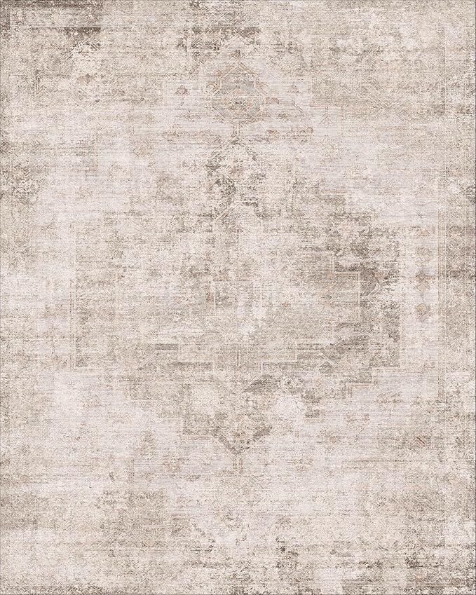 Washable Non Slip Stain Resistant 2x5 Runner Rug for Bathroom, Kitchen, Laundry Room, Bedroom Beside Bed, Unique Tan Distressed Abstract Eclectic Runner Décor, Beige Brown