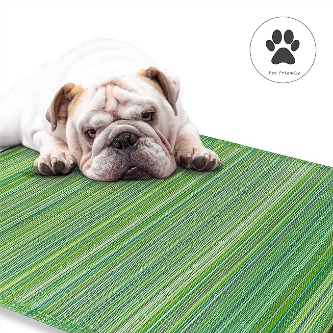Fab Habitat Outdoor Rug - Waterproof, Fade Resistant, Crease-Free - Premium Recycled Plastic - Striped - Patio, Porch, Deck, Balcony - Cancun - Green - 5 x 8 ft