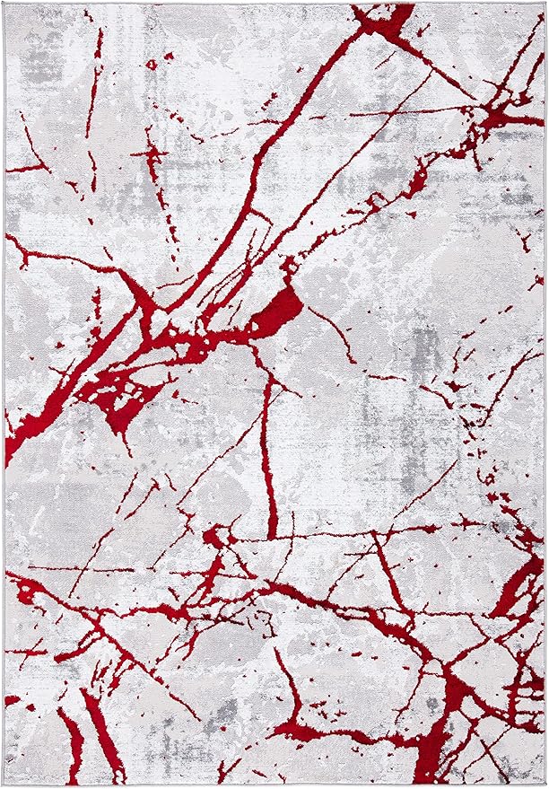 SAFAVIEH Amelia Collection Accent Rug - 4'5" x 6'5", Grey & Red, Modern Abstract Design, Non-Shedding & Easy Care, Ideal for High Traffic Areas in Entryway, Living Room, Bedroom (ALA293L)