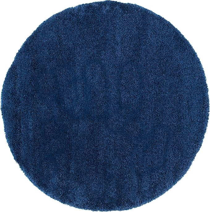 SAFAVIEH Milan Shag Collection Area Rug - 9' Round, Navy, Solid Design, Non-Shedding & Easy Care, 2-inch Thick Ideal for High Traffic Areas in Living Room, Bedroom (SG180-7070)