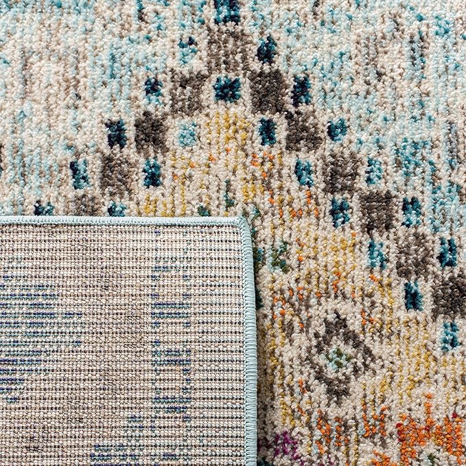 SAFAVIEH Madison Collection Runner Rug - 2'2" x 14', Blue & Yellow, Boho Diamond Distressed Design, Non-Shedding & Easy Care, Ideal for High Traffic Areas in Living Room, Bedroom (MAD418K)