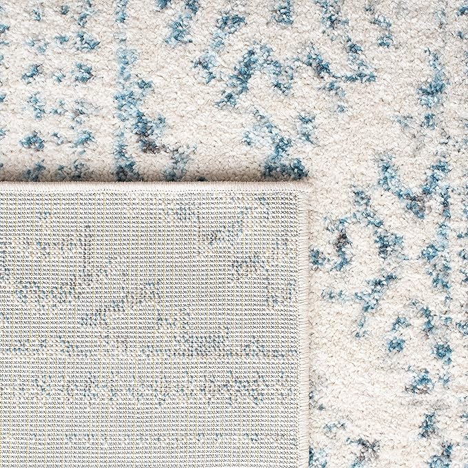 SAFAVIEH Tulum Collection Area Rug - 8' Round, Ivory & Turquoise, Moroccan Boho Tribal Design, Non-Shedding & Easy to Clean, Ideal for Living Room, Bedroom, Dining Space (TUL272E)