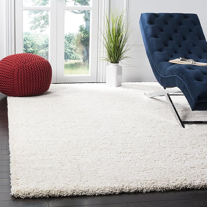SAFAVIEH Milan Shag Collection Area Rug - 7' Square, Ivory, Solid Design, Non-Shedding & Easy Care, 2-inch Thick Ideal for High Traffic Areas in Living Room, Bedroom (SG180-1212)
