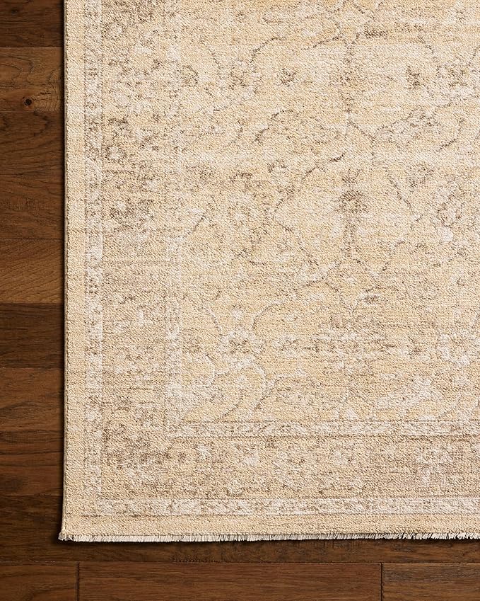 Loloi Chris Loves Julia Palma Collection PLM-10 Wheat/Bark 2'-7" x 7'-6" Fringe Runner Rug Vintage Style Boho Living Room Bedroom Carpet