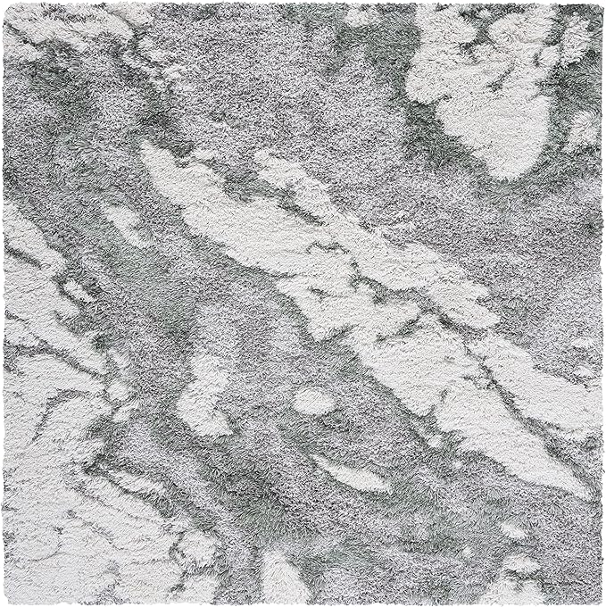 SAFAVIEH Horizon Shag Collection Area Rug - 8' Square, Grey & Green, Modern Abstract Design, Plush 2.5-inch Thick, Ideal for High Traffic Areas in Living Room, Bedroom, Dining (HZN890Y-8SQ)
