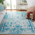 SAFAVIEH Adirondack Collection Area Rug - 4' Square, Ivory & Teal, Distressed Vintage Floral Design, Non-Shedding & Easy to Clean, Ideal for Living Room, Bedroom, Dining Space (ADR109D)