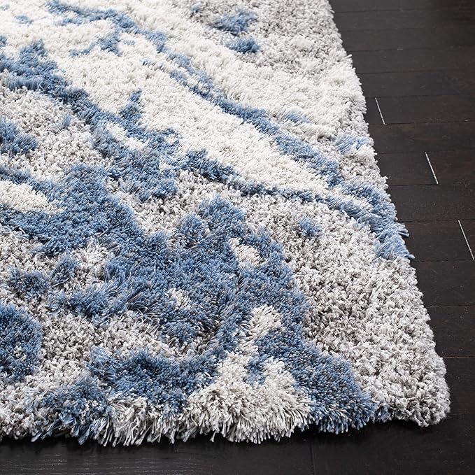 SAFAVIEH Horizon Shag Collection Area Rug - 6'7" Square, Grey & Blue, Modern Abstract Design, Non-Shedding & Easy Care, 2-inch Thick Ideal for High Traffic Areas in Living Room, Bedroom (HZN890G)