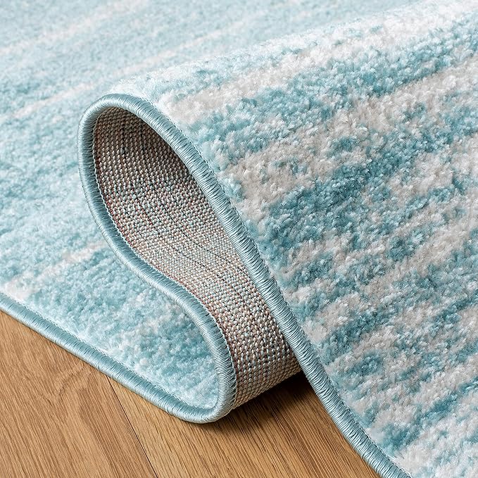 SAFAVIEH Adirondack Collection Area Rug - 6'7" Round, Aqua & Ivory, Modern Ombre Design, Non Shedding & Easy to Clean, Ideal for Living Room, Bedroom, Office, Dining Space (ADR113J)
