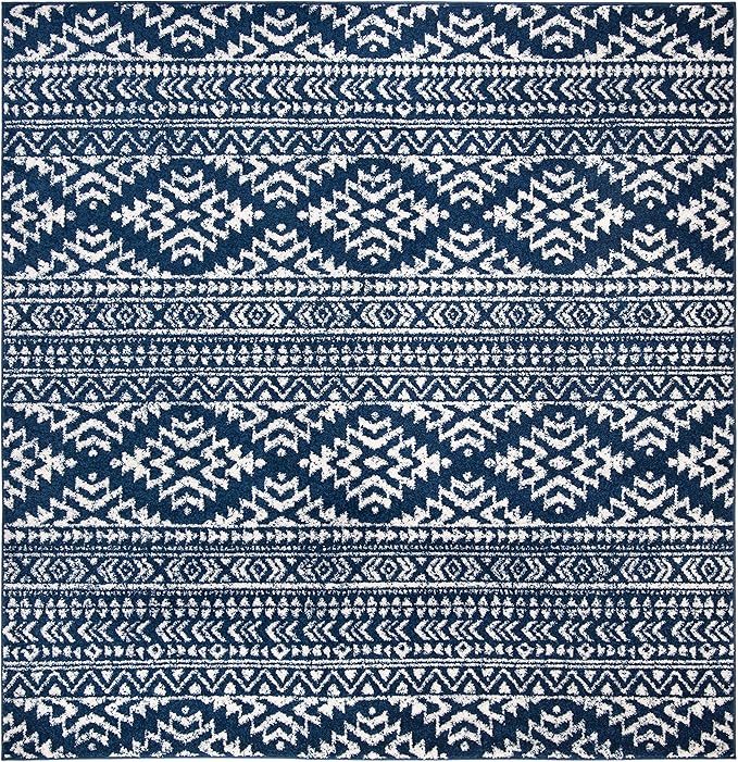 SAFAVIEH Tulum Collection Area Rug - 3' Square, Navy & Ivory, Moroccan Boho Tribal Design, Non-Shedding & Easy to Clean, Ideal for Entryway, Foyer, Accent Space, Bedroom (TUL272N)