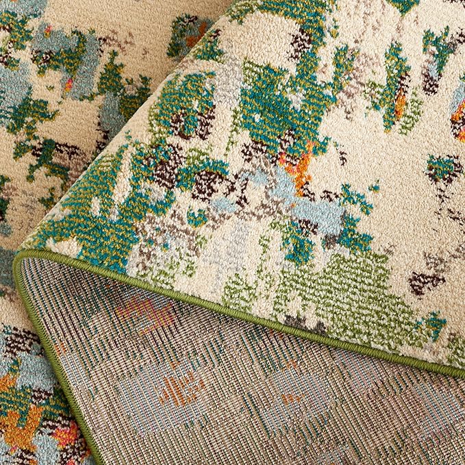 SAFAVIEH Monaco Collection Area Rug - 6'7" x 9'2", Sage & Rust, Abstract Watercolor Design, Non-Shedding & Easy Care, Ideal for High Traffic Areas in Living Room, Bedroom, Dining (MNC225W-6)