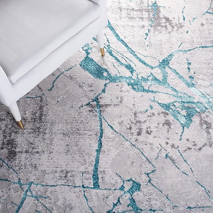 SAFAVIEH Amelia Collection Area Rug - 6' x 9', Grey & Aqua, Modern Abstract Design, Non-Shedding & Easy Care, Ideal for High Traffic Areas in Living Room, Bedroom (ALA293H)