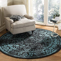 SAFAVIEH Adirondack Collection Area Rug - 10' Round, Black & Teal, Distressed Vintage Floral Design, Non-Shedding & Easy to Clean, Ideal for Living Room, Bedroom, Dining Space (ADR109K)