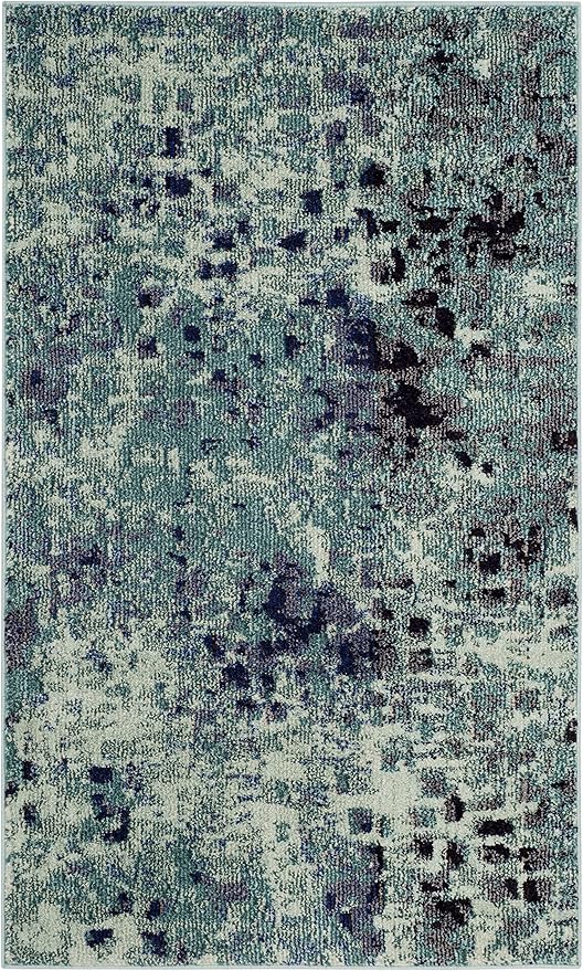 SAFAVIEH Monaco Collection Accent Rug - 3' x 5', Light Blue & Multi, Abstract Watercolor Design, Non-Shedding & Easy Care, Ideal for High Traffic Areas in Entryway, Living Room, Bedroom (MNC225J)