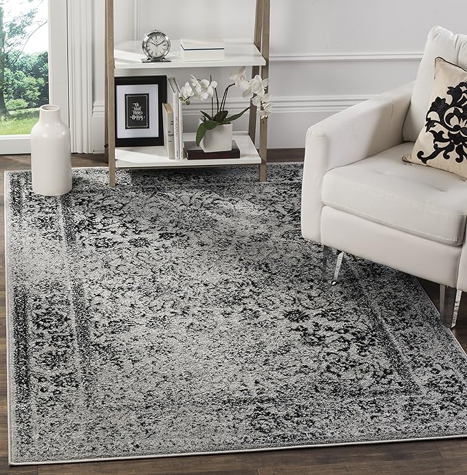SAFAVIEH Area Rug 6x9 - Adirondack Collection - Grey & Black, Distressed Vintage Floral Design, Non-Shedding & Easy to Clean, Ideal for Living Room, Bedroom, Dining Space (ADR109B)