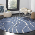 SAFAVIEH Florida Shag Collection 8' Round Light Blue/Cream SG471 Abstract Wave Non-Shedding Living Room Bedroom 1.2-inch Thick Area Rug