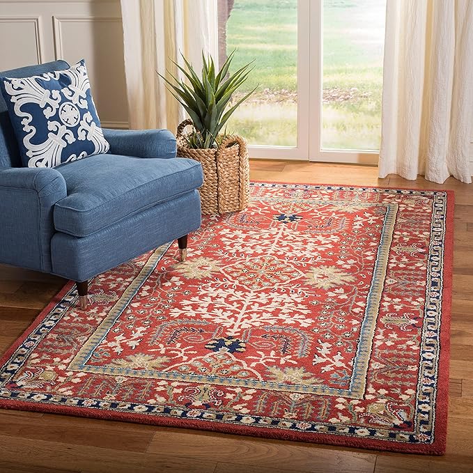 SAFAVIEH Area Rug 8x10 - Antiquity Collection - Large - Red & Multi, Handmade Wool, Traditional Bohemian Design, Ideal for Living Room, Bedroom, Office, Dining Space (AT64A)
