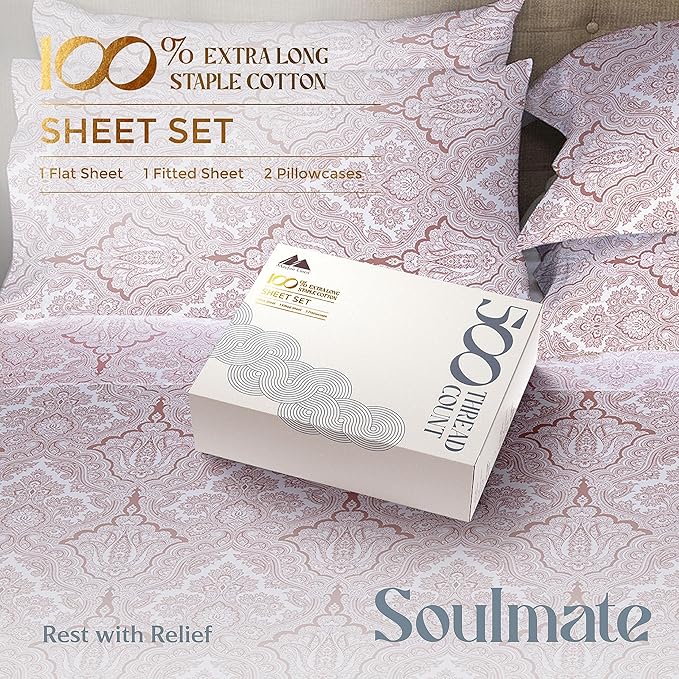 Mayfair Linen 100% Cotton Printed California King Cotton Sheets - 4 PC Cal King Size Bed Sheet Set Cotton (Paisley Print), Soft, Cooling, Sateen Weave 16" Deep Pocket Bedsheet (Fits 18" Mattress)