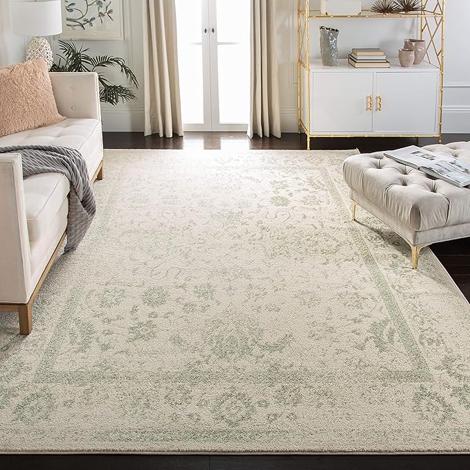 SAFAVIEH Area Rug 11x15 - Adirondack Collection - Large - Ivory & Sage, Distressed Vintage Floral Design, Non-Shedding & Easy to Clean, Ideal for Living Room, Bedroom, Dining Space (ADR109V)