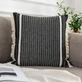 OJIA Modern Throw Pillow Cover with Tassels, Decorative Liana Fringe Accent Cushion Case, Farmhouse Woven Pillowcase for Sofa Chair Couch Bed Decor (Lumbar 20 x 20 Inches, Black)