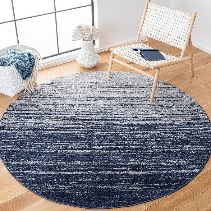 Safavieh Adirondack Collection Area Rug - 10' Round, Navy & Ivory, Modern Ombre Design, Non Shedding & Easy to Clean, Ideal for Living Room, Bedroom, Office, Dining Space (ADR113N)