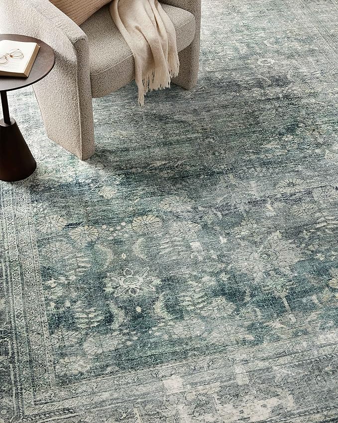 Loloi Magnolia Home by Joanna Gaines Banks Collection BAN-03 Blue/Lagoon 2'-6" x 7'-6", .13" Pile Height, Machine Washable, Runner Rug