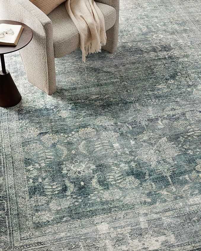 Loloi Magnolia Home by Joanna Gaines Banks Collection BAN-03 Blue/Lagoon 2'-6" x 9'-6", .13" Pile Height, Machine Washable, Runner Rug